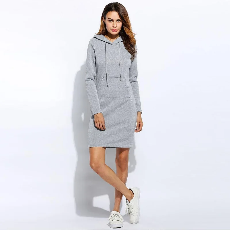 Vestidos Women Fleeces Fashion Hooded Full Drawstring Dress Sweatshirt Size Dress 2018 Dresses Plus Hoodies Sleeves Winter Women Hoodie with Mesh Breathable Sporty