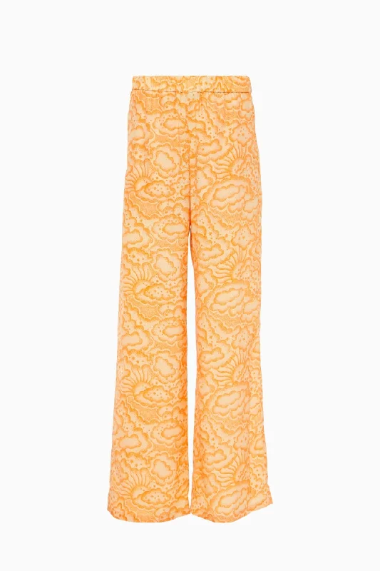 Stella McCartney Cloud Print Silk Pyjama Pant - Multi Orange Formal Stretch Pants