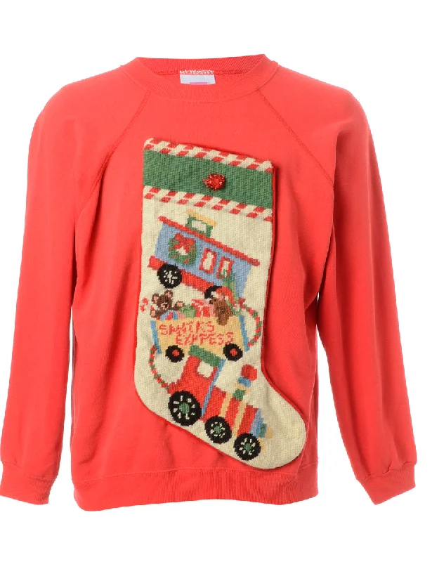 Reworked Novelty Christmas Sweatshirt - XL Hoodie with Half-Zip Sporty Casual