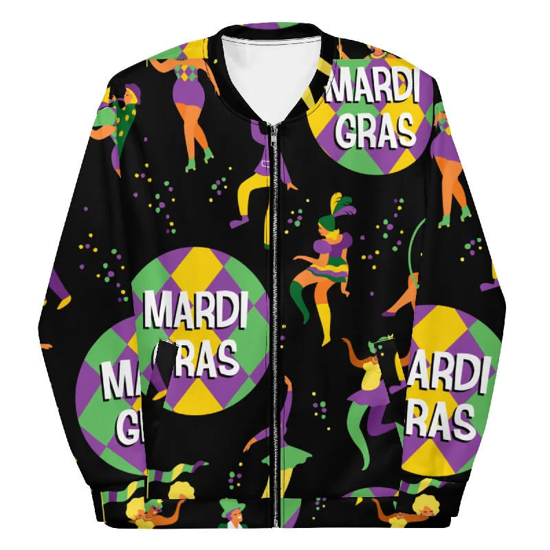 Big Time Mardi Gras Unisex Bomber Jacket Cozy Knit Bomber