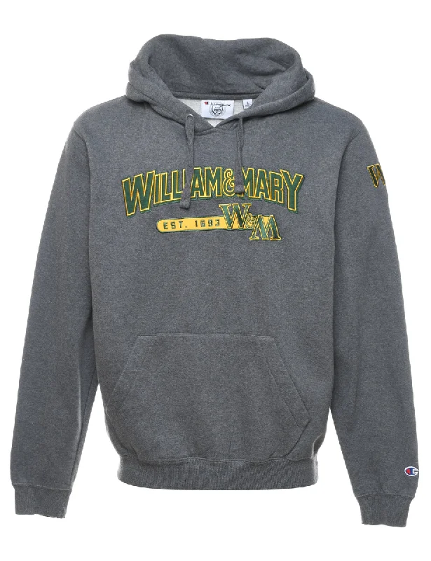 Champion William & Mary Printed Champion Hoodie - L Hoodie with Hem Frayed Vintage Worn