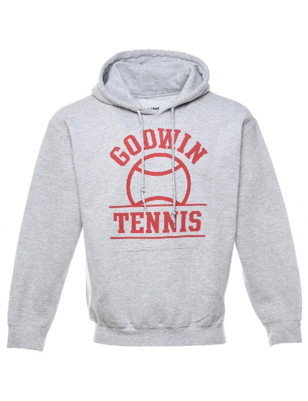 Godwin Tennis Grey & Red Printed Hoodie - M Hoodie with Drawcord Adjustable Secure