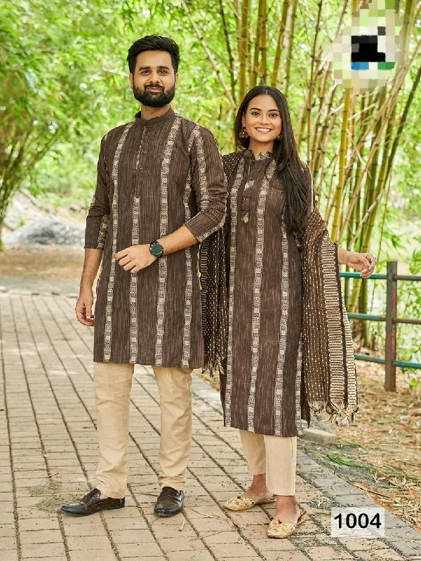 Occasion Special Couple combo of Kurta with Pajama & Kurti with Pants & Dupatta Dress Sleek Black Pants