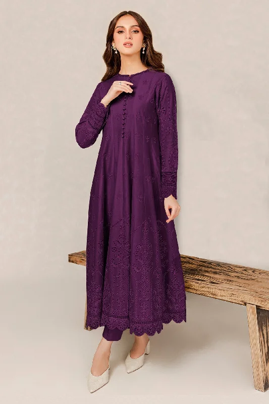 Pakistani Party Dress Deep Purple Salwar Suit in Frock Style Tunics Practical easy-care