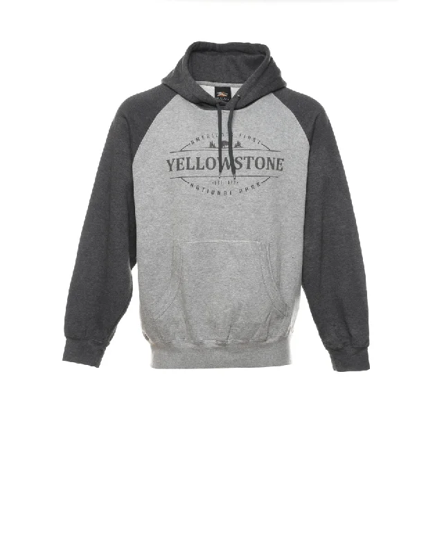 Grey Printed Yellowstone Hoodie - L Hoodie with Color Block Contrast Stylish