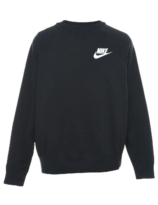 Nike Black Plain Sweatshirt - L Hoodie with High-Low Hem Asymmetrical Trendy