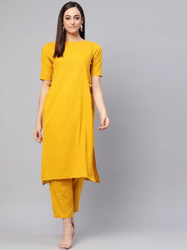 Women's Mustard Color Straight Kurta With Pants - Idalia Classic Straight Pants