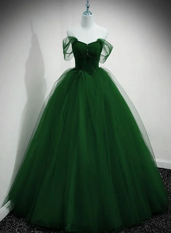 Green Tulle Beaded Sweetheart Long Party Dress, Green A-line Prom Dress Evening Dress      cg25057 Tunics Top Casual