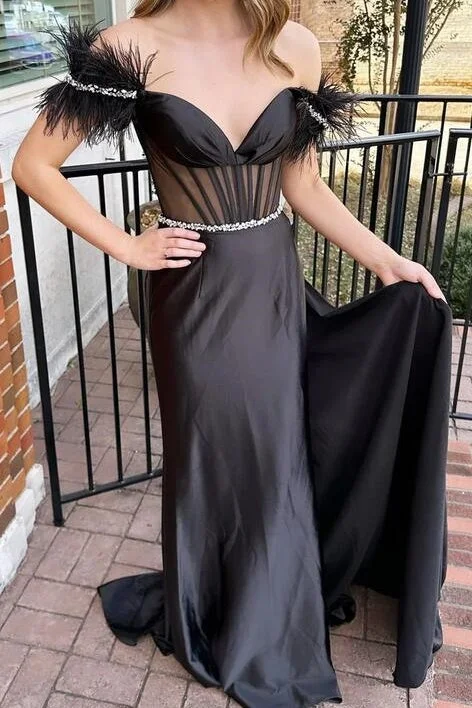 Black Off-Shoulder Sleeveless Mermaid Prom Party Dress Tunics Essential wardrobe