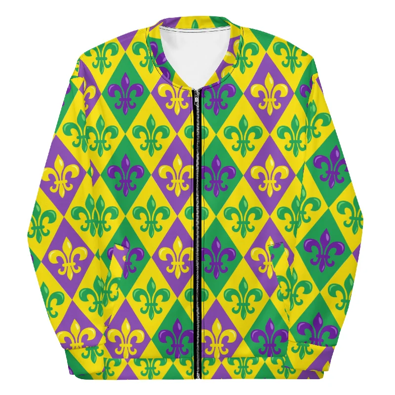 Mardi Gras Party Time Unisex Bomber Jacket Minimalist Black Bomber