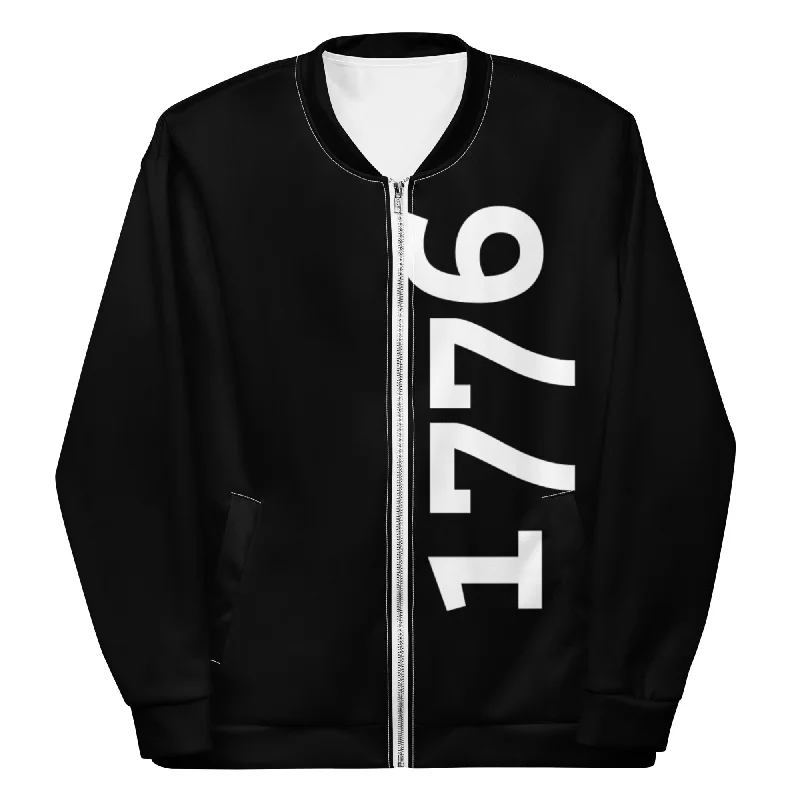 1776 Unisex Bomber Jacket Black/White Lightweight Casual Bomber