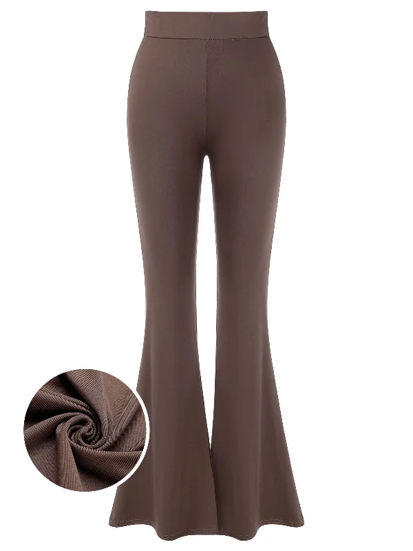 Dark Khaki 1950s Solid Flared Pants Slim-Fit Leggings