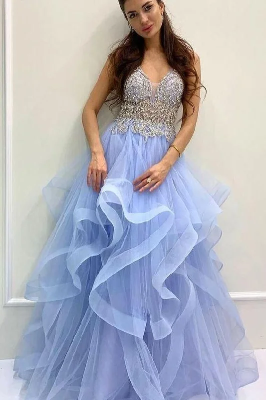 beaded A-line blue tiered long formal dress party dress  Prom Dresses      cg23300 Tunics Wedding white