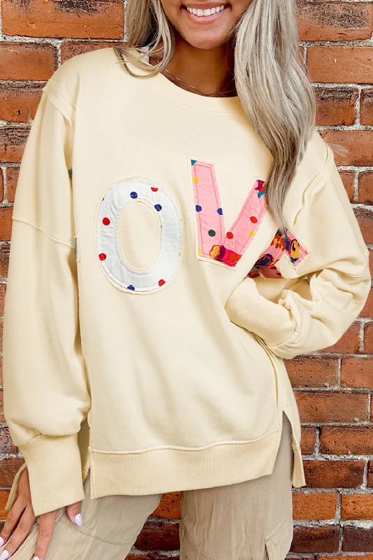 LOVE PATCH Graphic Oversized Sweatshirt Hoodie with Relaxed Fit Easy Casual