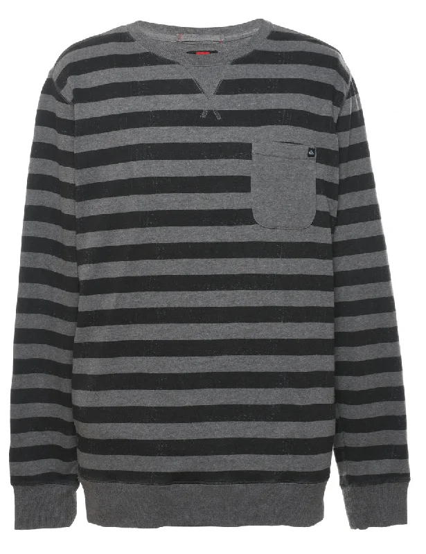 Striped Quicksilver Grey & Black Sweatshirt - L Hoodie Sweatshirt Pullover