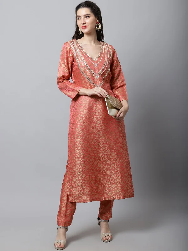 Maharani Pink Embroidered Kurti With Straight Pants Couple Matching Dress Relaxed Lounge Trousers