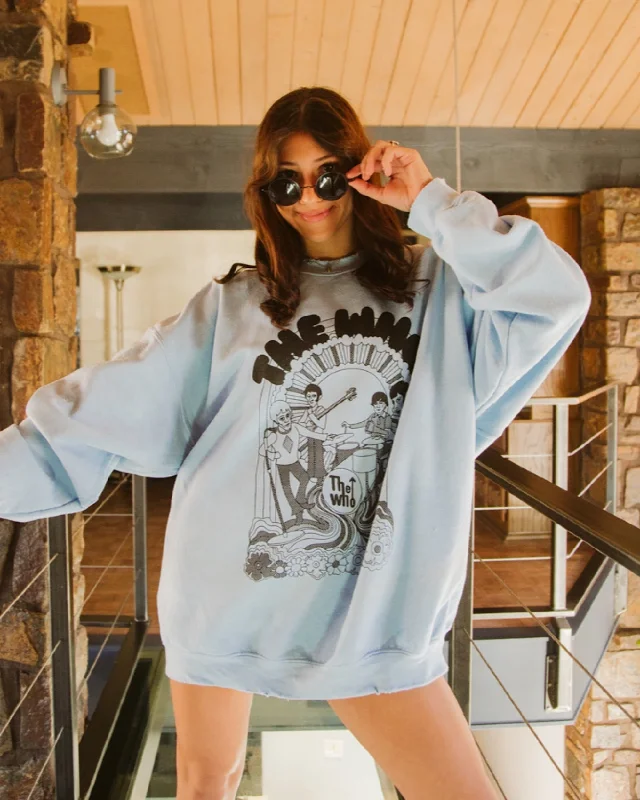 The Who Illustration Blue Thrifted Sweatshirt Hoodie with Exposed Zipper Edgy Industrial