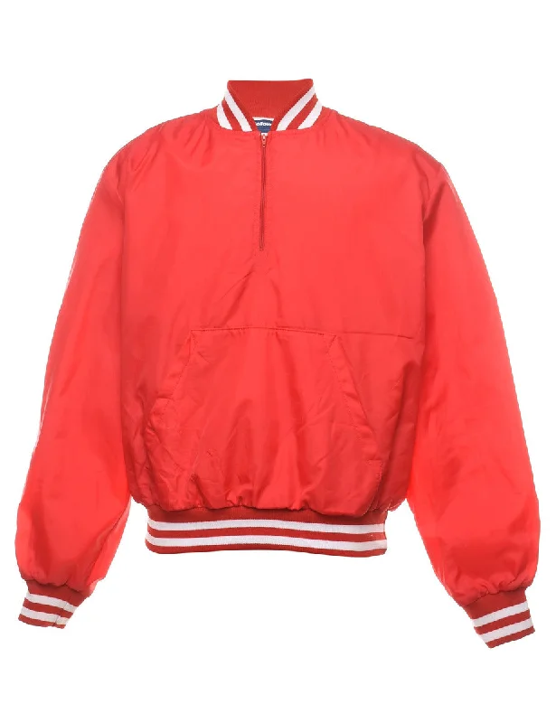 Red & White Zip-Front Bomber Jacket - L Boxy Oversized Bomber