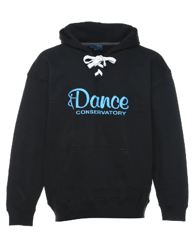 Black & Light Blue Printed Hoodie - L Hoodie with Drawstring Waist Adjustable Fitted