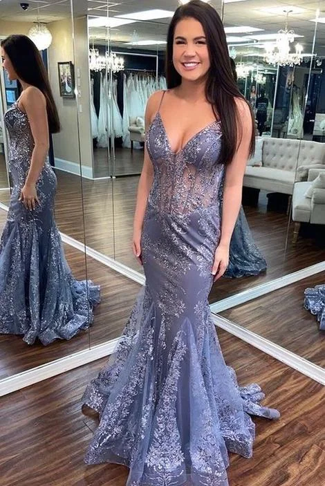 Sparkly Lace Mermaid Long Prom Dresses,Graduation School Party Dress    cg22845 Chiffon Maxi Beach