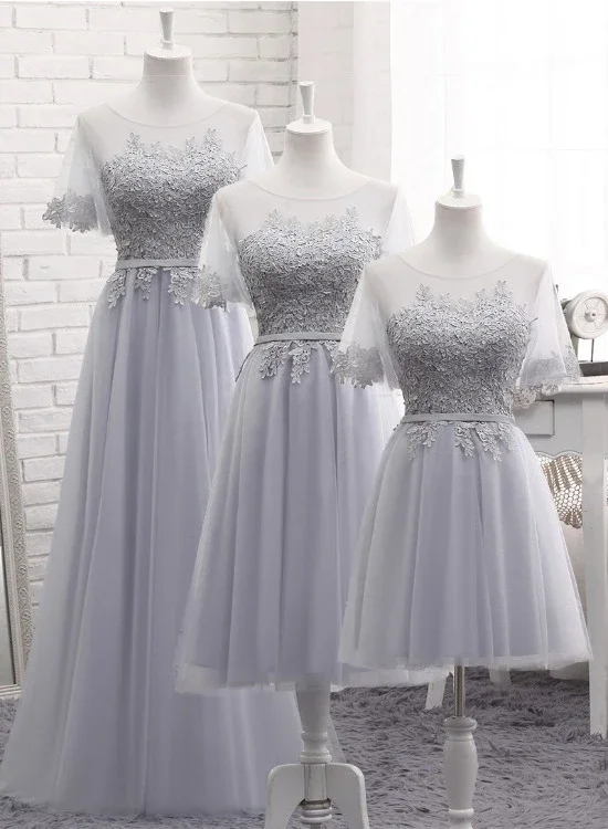 Grey Tulle With Lovely Lace Applique Wedding Party Dress, Grey Tulle A-Line Prom Dress Formal Dress    cg21791 Tunics Modern contemporary