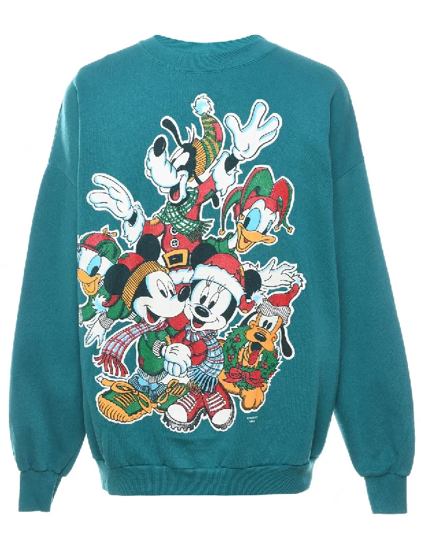 Mickey Mouse Disney Christmas Cartoon Sweatshirt - XL Hoodie with Distressed Vintage Worn