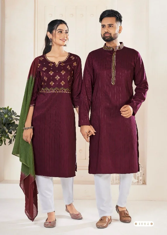 Festival Couple combo of Kurta with Pajama & Kurti with Pants & Dupatta Couple Goal X Soft Cotton Pants