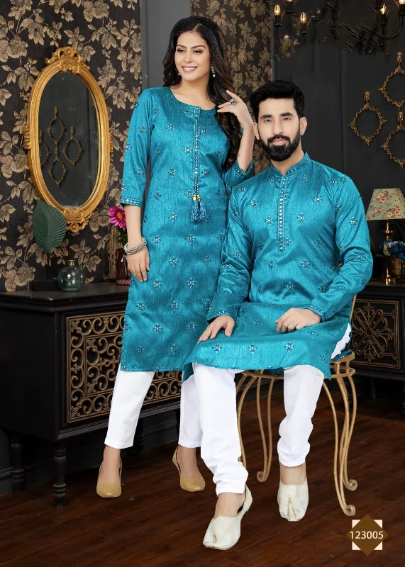 Occasion Special Couple Combo of Kurta with Payjama and Kurti with Pants Chic Capri Pants