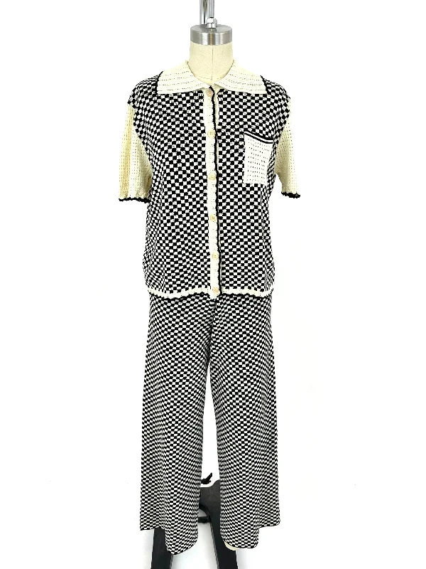 Saint Geraldine Checker Knit Pant Set Relaxed Linen Pants