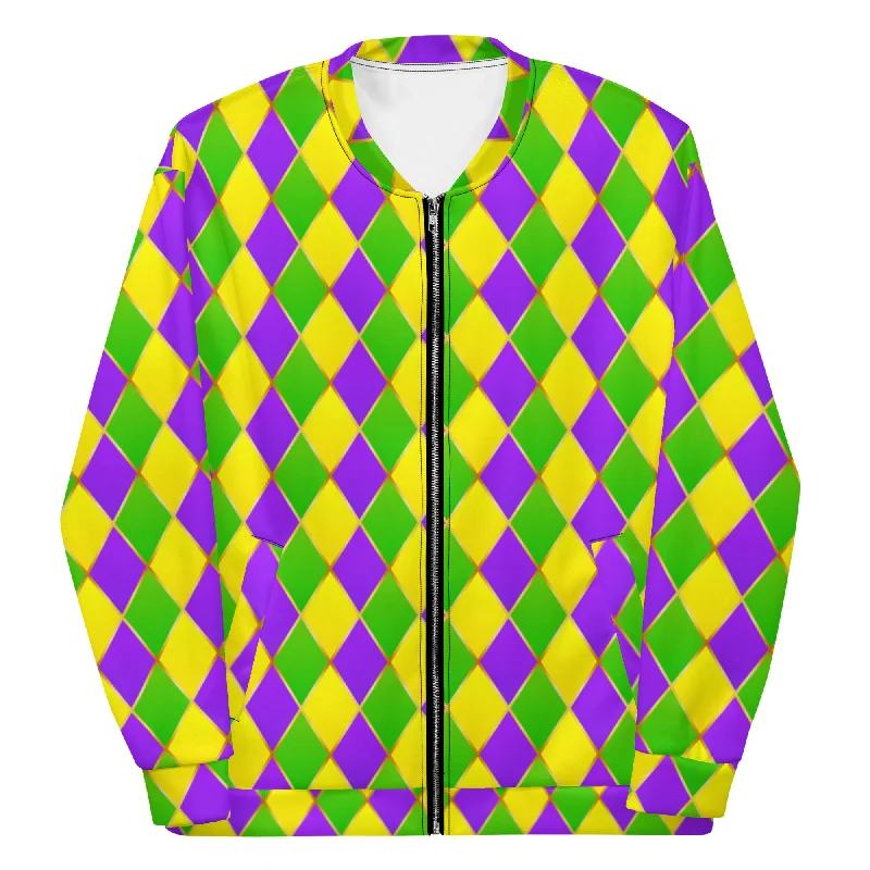 Mardi Gras Diamonds Unisex Bomber Jacket Printed Satin Bomber