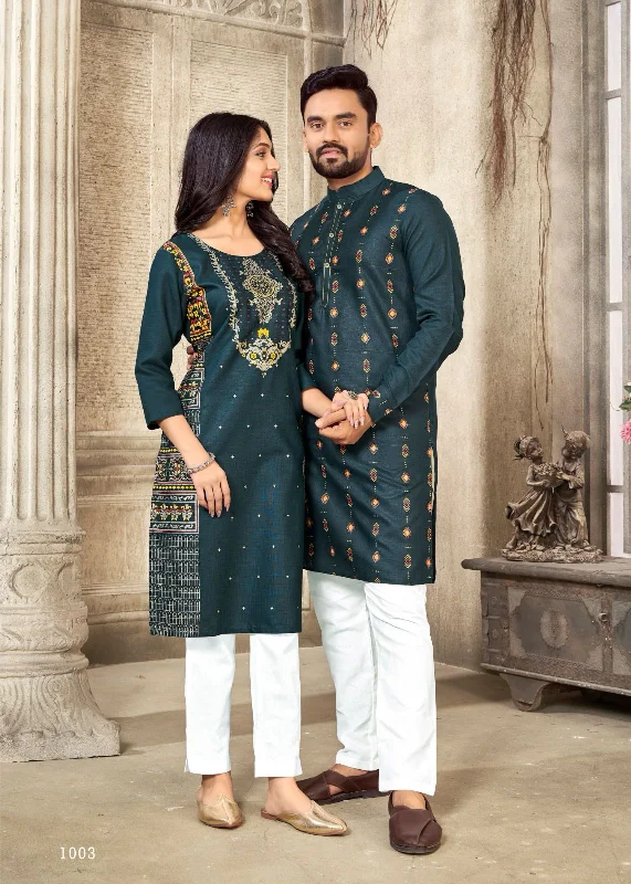 Couple Twinning Dresses Kurta Pajama & Kurti Pants With Dupatta Combo Set Elegant Dress Pants