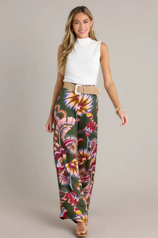 Secret Willow Green Multi Wide Leg Pants Trendy Palazzo Pants