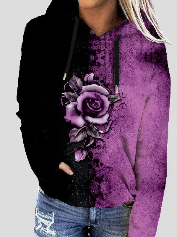 Alternative Rose Hoodie Hoodie with Tied Waist Feminine Flattering