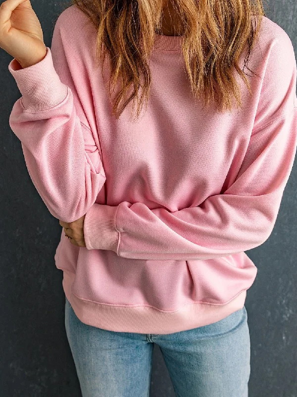 Comfortable Pink Sweatshirt Hoodie with Raglan Sleeves Sporty Comfortable