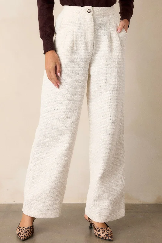 Glass Half Full Ivory Tweed Pants High-Waist Trousers