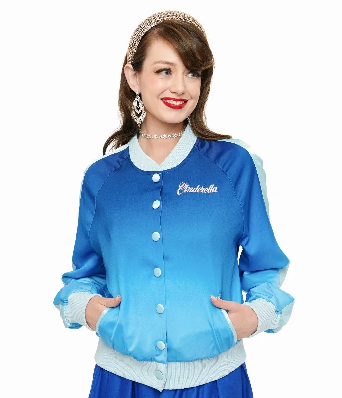 Disney Princess collection by Unique Vintage Cinderella Blue Ombre Long Sleeve Bomber Jacket Lightweight Zip Bomber