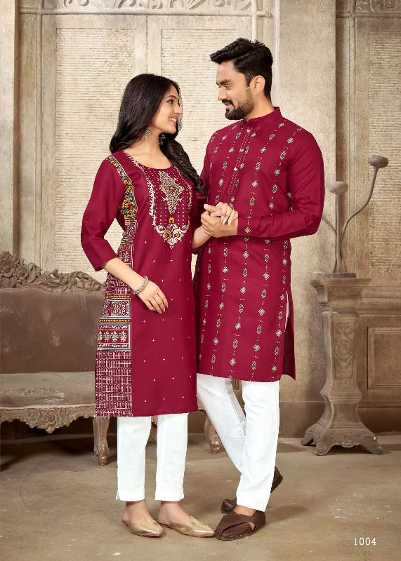 Couple Twinning Dresses Kurta Pajama & Kurti Pants With Dupatta Combo Set Trendy Wide-Leg Pants