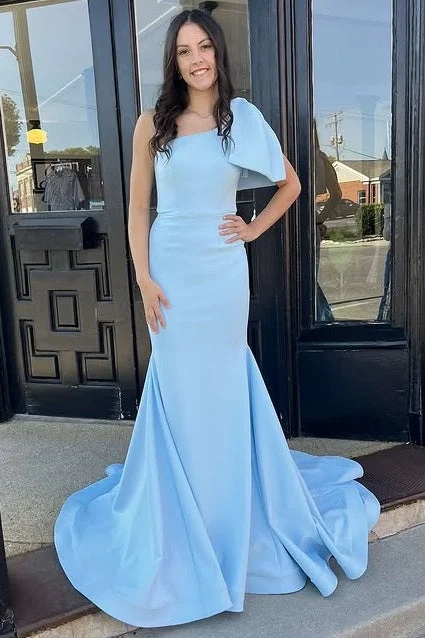 Sky Blue One Shoulder Mermaid Prom Party Dress Tunics Sale discount