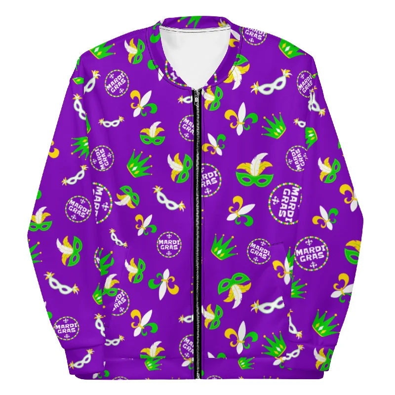 Mardi Gras Round & Round Purple Unisex Bomber Jacket Hooded Winter Bomber