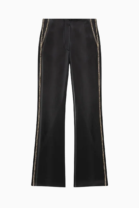 Nanushka Manola Vegan Leather Crochet Trim Pant - Black Sleek Black Pants