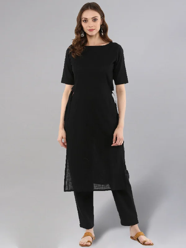 Women's Black Straight Kurta With Pants - Idalia High-Waist Yoga Pants