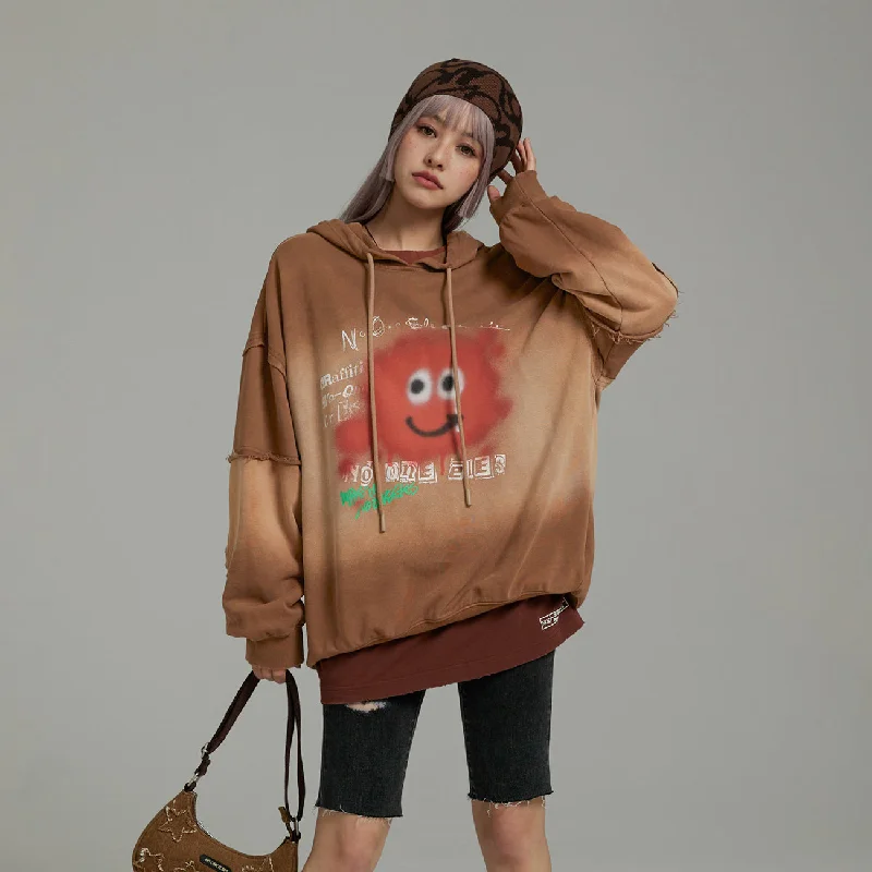 Smiling Character Gradient Loose-Fit Hoodie Hoodie with Elastic Waist Stretchable Comfortable