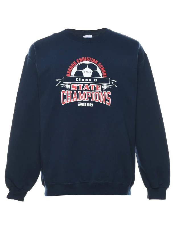 State Champions Christian School Printed Sweatshirt - M Hoodie with Hem Applique Textured Unique