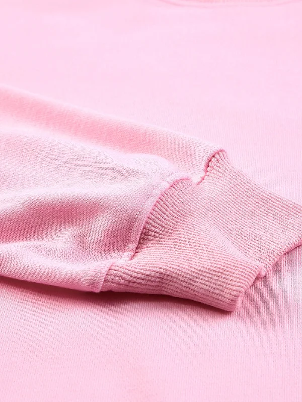 Casual Pink Sweatshirt Hoodie with Rolled Sleeves Casual Relaxed