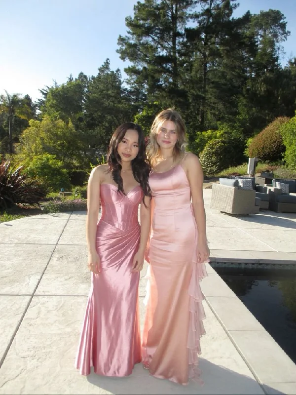 Elegant Pink Sweetheart Mermaid Satin Long Party Dress Wedding Guest Dress, DP4540 Tunics Recommended stylist