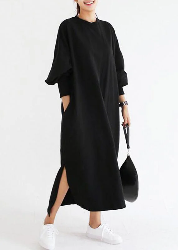 Casual Women Crew Neck Batwing Sleeve Striped Black Long Sweatshirt Dress Hoodie with Bell Sleeves Flared Feminine