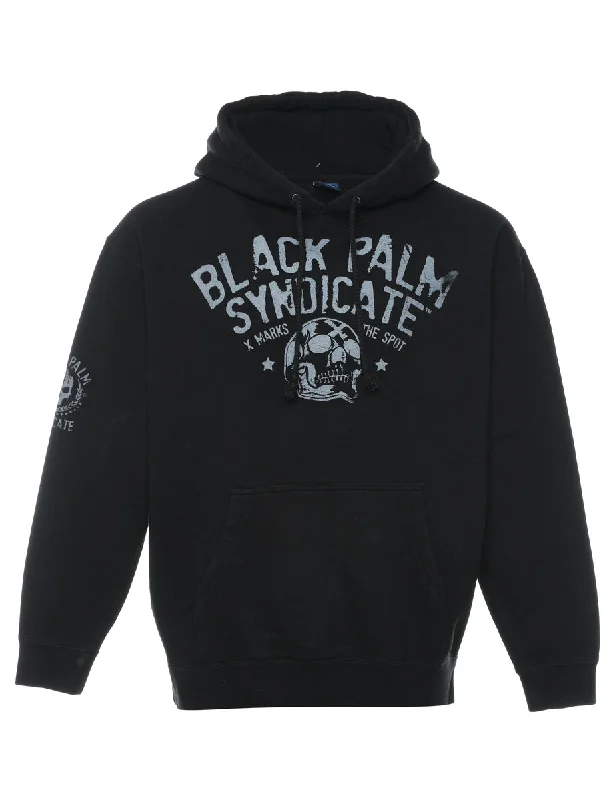 Black Palm Syndicate Grey & Black Printed Hoodie - L Hoodie with Hem Ribbing Snug Secure