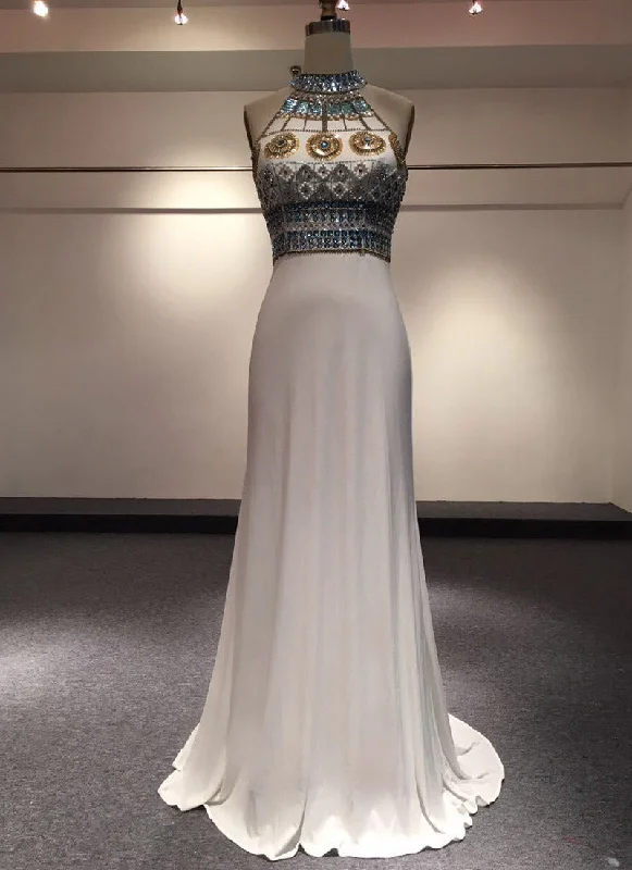 Backless Party Dresses,Sheath High Neck Vintage Evening Gown,Top Sequined Beaded Crystal Princess Prom Dress,Two Straps Long Formal Pageant Dresses   cg22246 Tunics Party sparkling