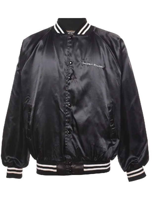 Nylon Black Shiny Bomber Jacket - L Shimmer Sequin Bomber