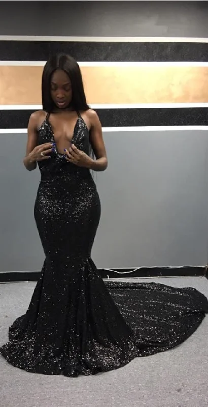 Black Girl Sequins Mermaid Prom Dresses Sexy Plunging Neckline Party Dress Formal Evening Gowns    cg25002 Tunics Hiking breathable